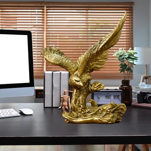 Golden Resin Flying Eagle Statue for Home Office Decor