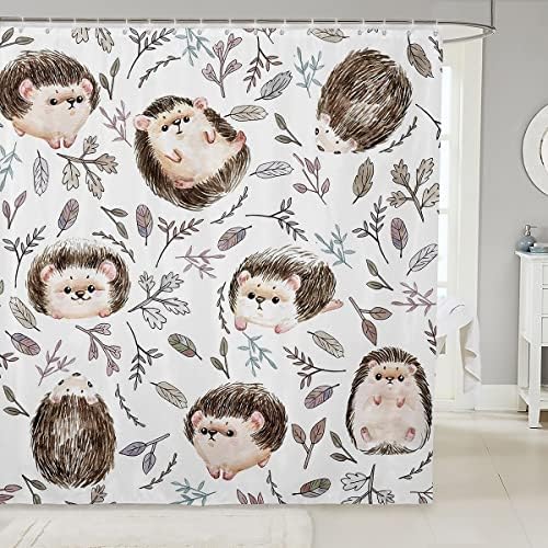 Cute Hedgehog Shower Curtain Set with Hooks 72x84