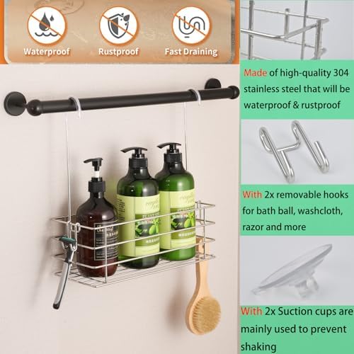 Seltomer 360 Swivel Shower Caddy with Hooks and Large Basket