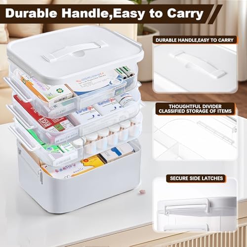 4-Tier Portable Medicine Cabinet with Handle and Removable Trays