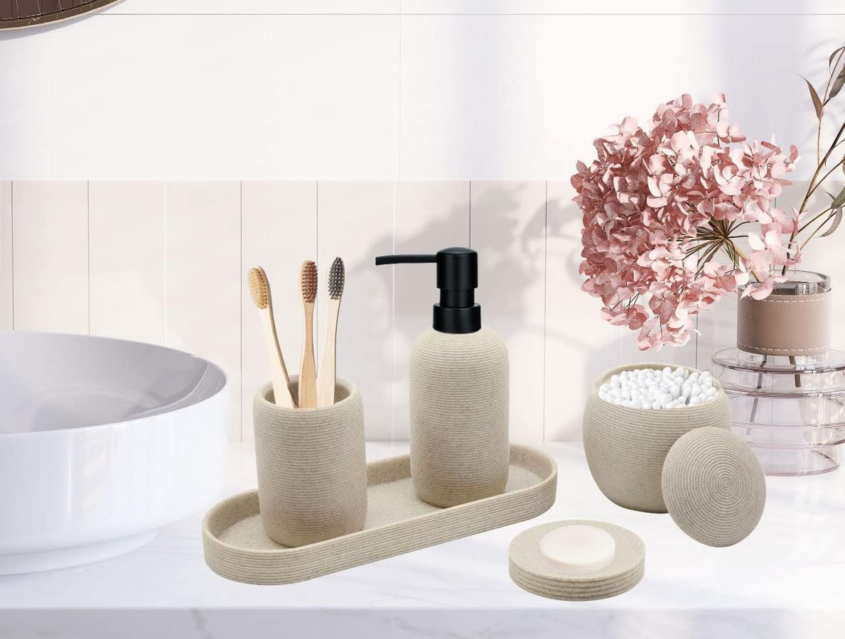 Aksipo Beige Resin 5Pc Bathroom Accessory Set