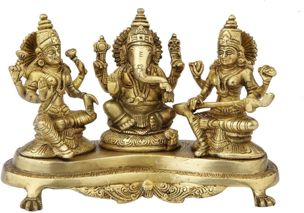Statuestudio Brass Ganesha Lakshmi Saraswati Idol Set