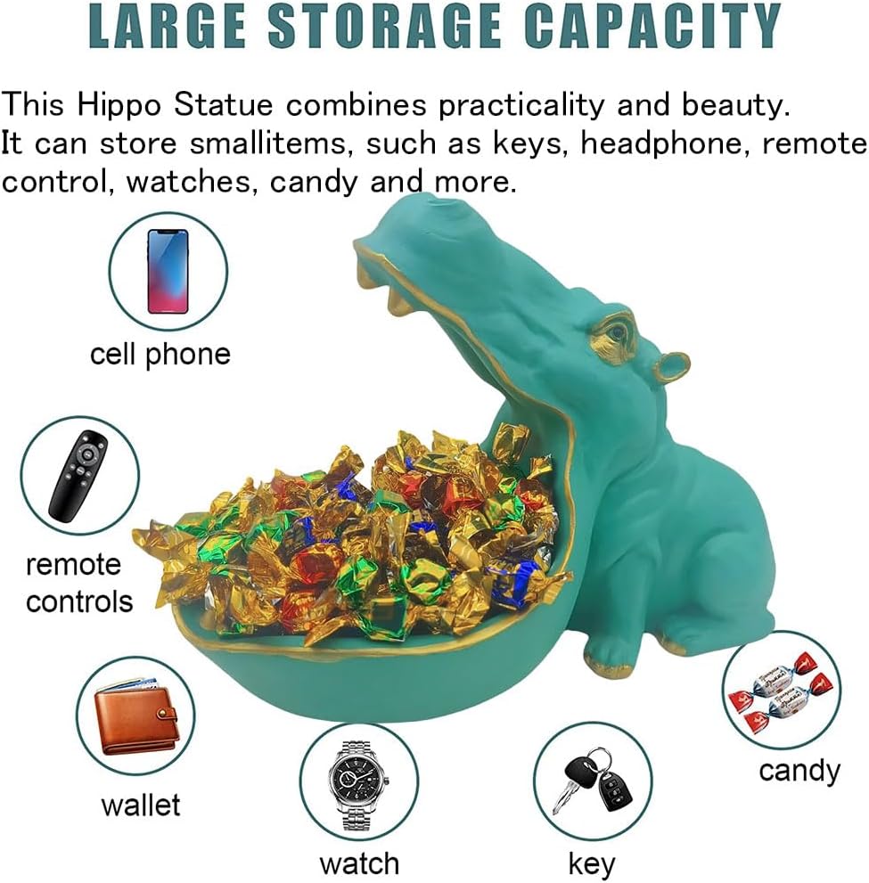 CUZOKOLA Turquoise Hippo Candy Dish Sculpture