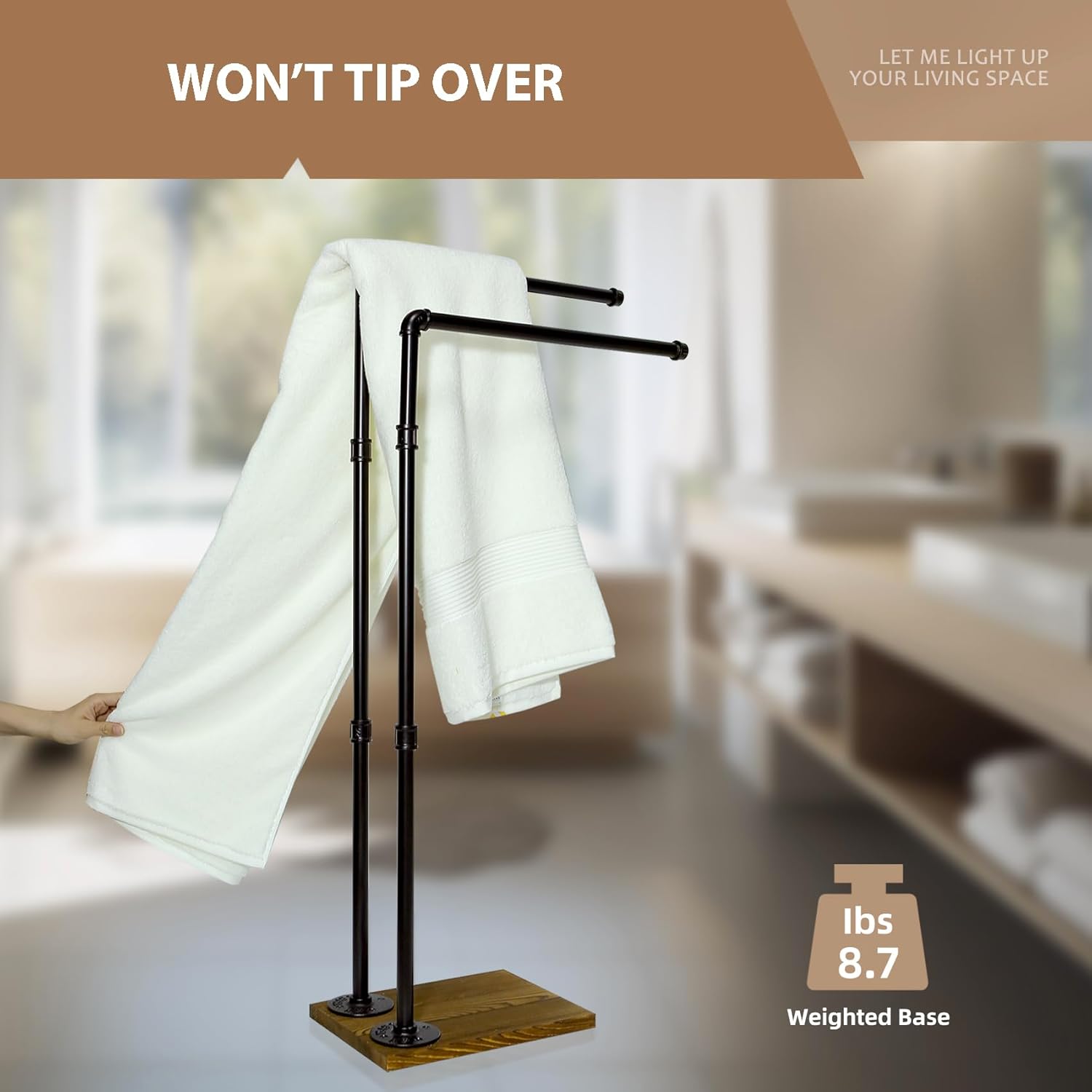 40 Inch 2-Tier Free Standing Towel Rack with Wooden Base