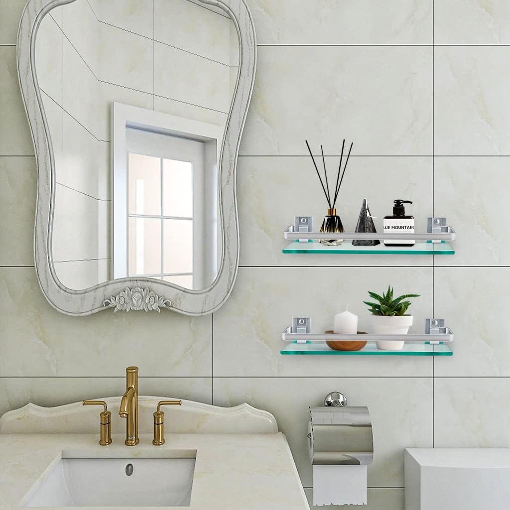 Sanbege 2-Pack Tempered Glass Shelf with Rail