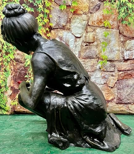 Bronze Woman Mother Kneeling with Rose Statue