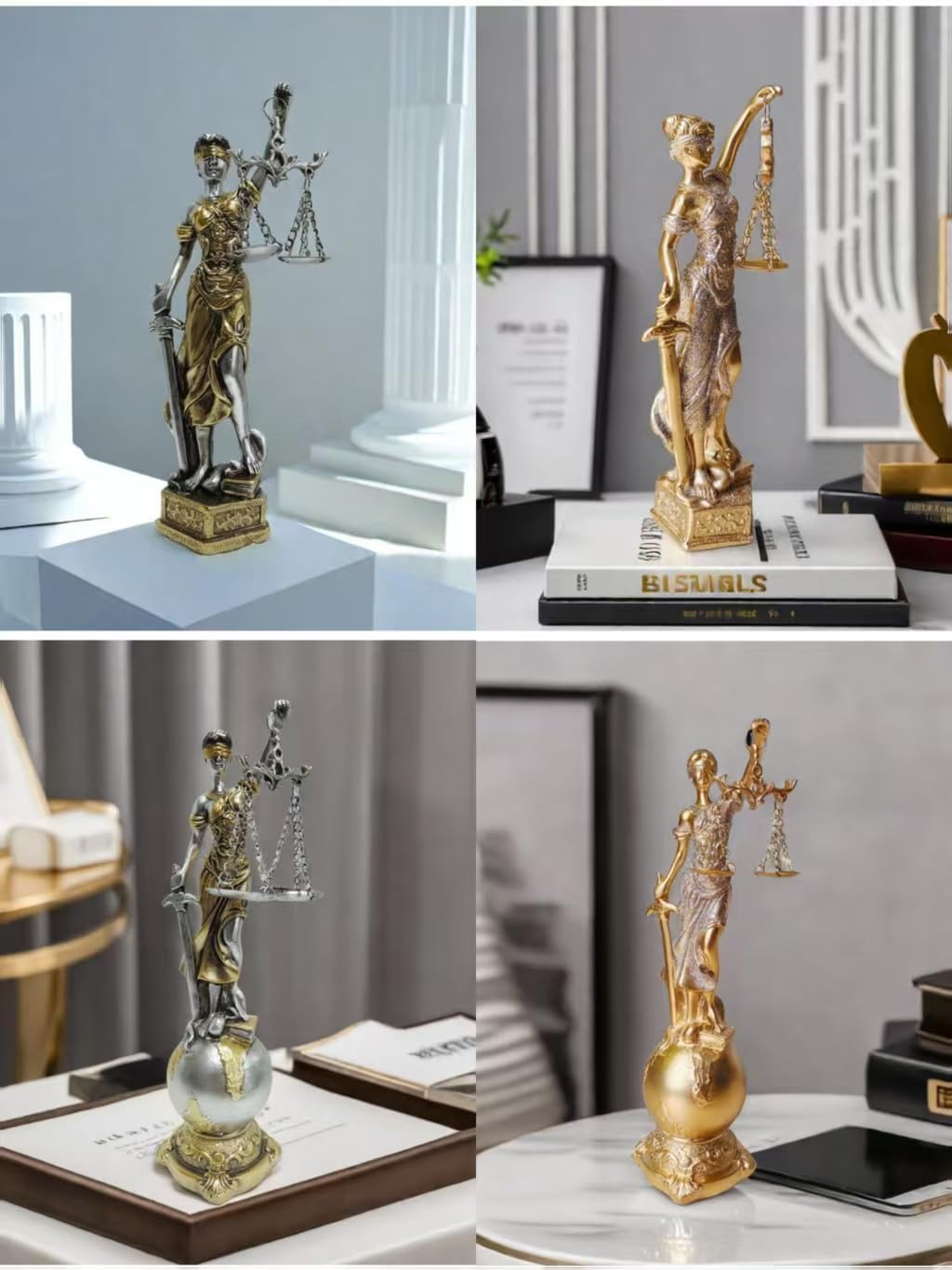 Lady Justice Statue - Gold or Silver Finish Desk Decor
