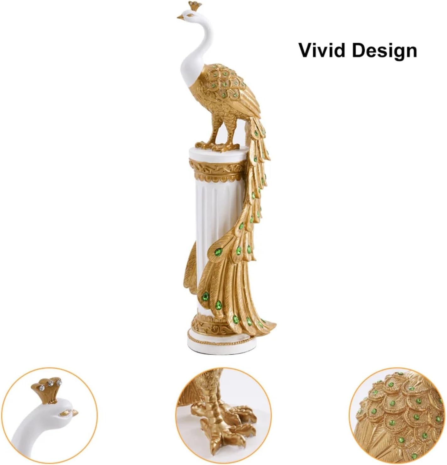 Homary 276 Peacock Statue White Gold Resin Sculpture