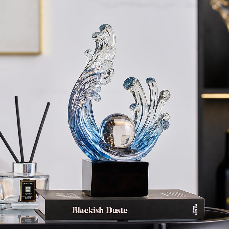 Modern Abstract Wave Statue Blue Art Home Decor