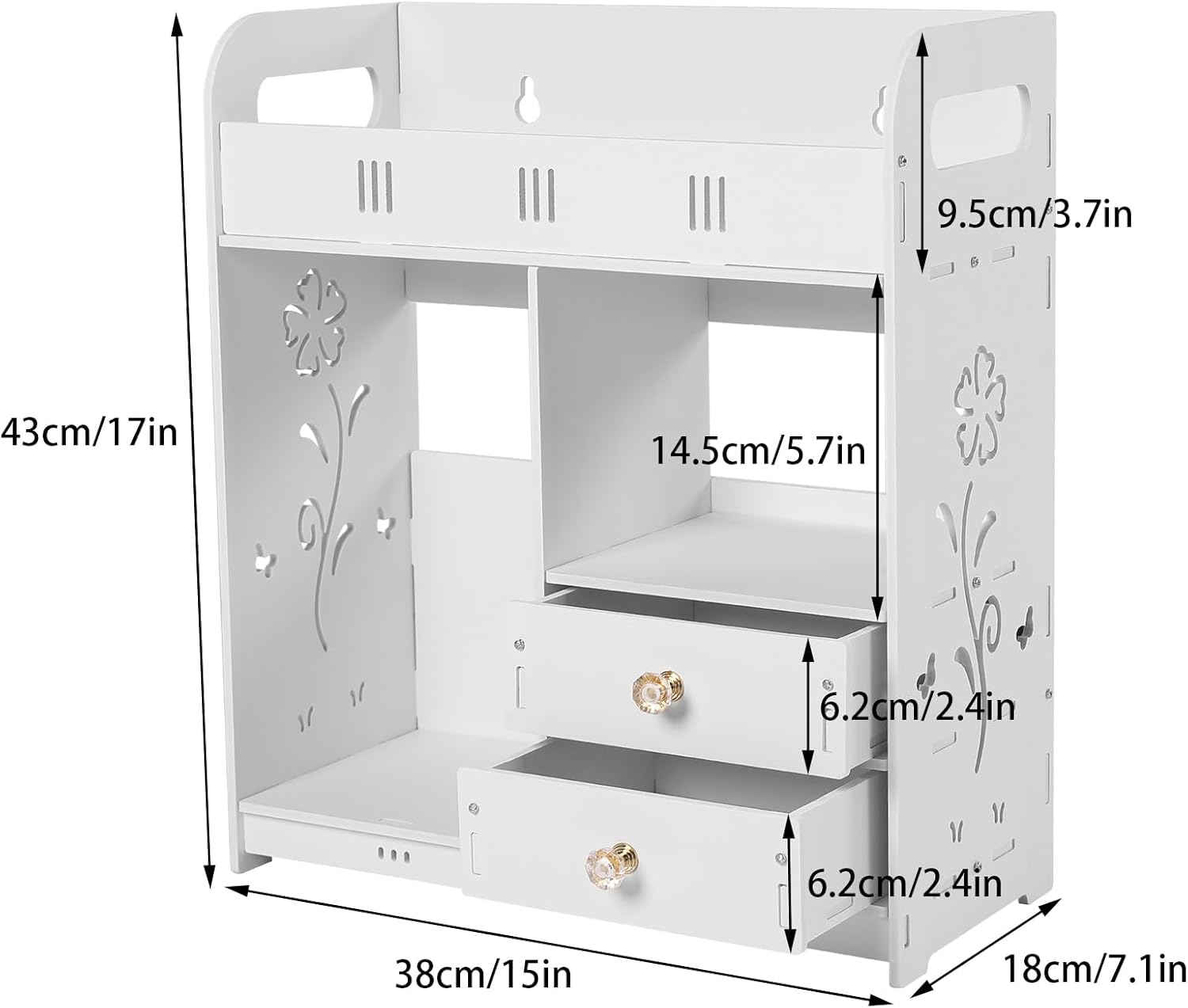 CAIHAOA Bathroom Wall Mount Cabinet with 2 Drawers and 2 Storage Areas
