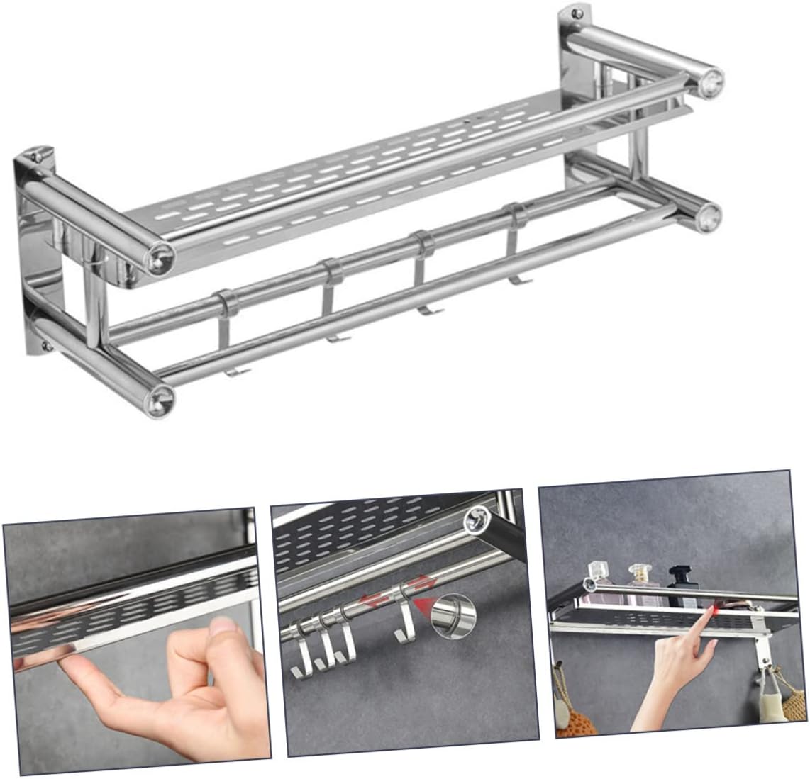 Stainless Steel Bathroom Shelf With Towel Bar Holder