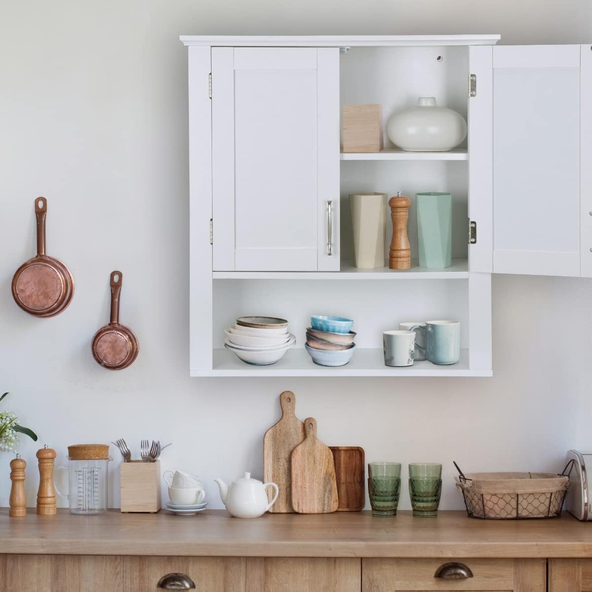 Saicool Wooden Medicine Cabinet with 2-Doors and 1-Shelf