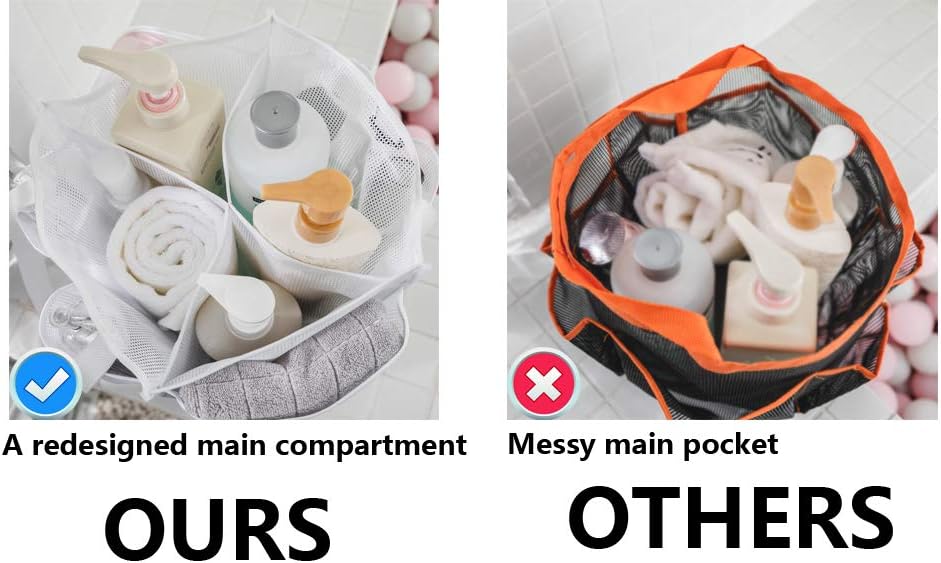 ALYER Mesh Shower Caddy Basket with Large Compartment and 6 Deep Pockets