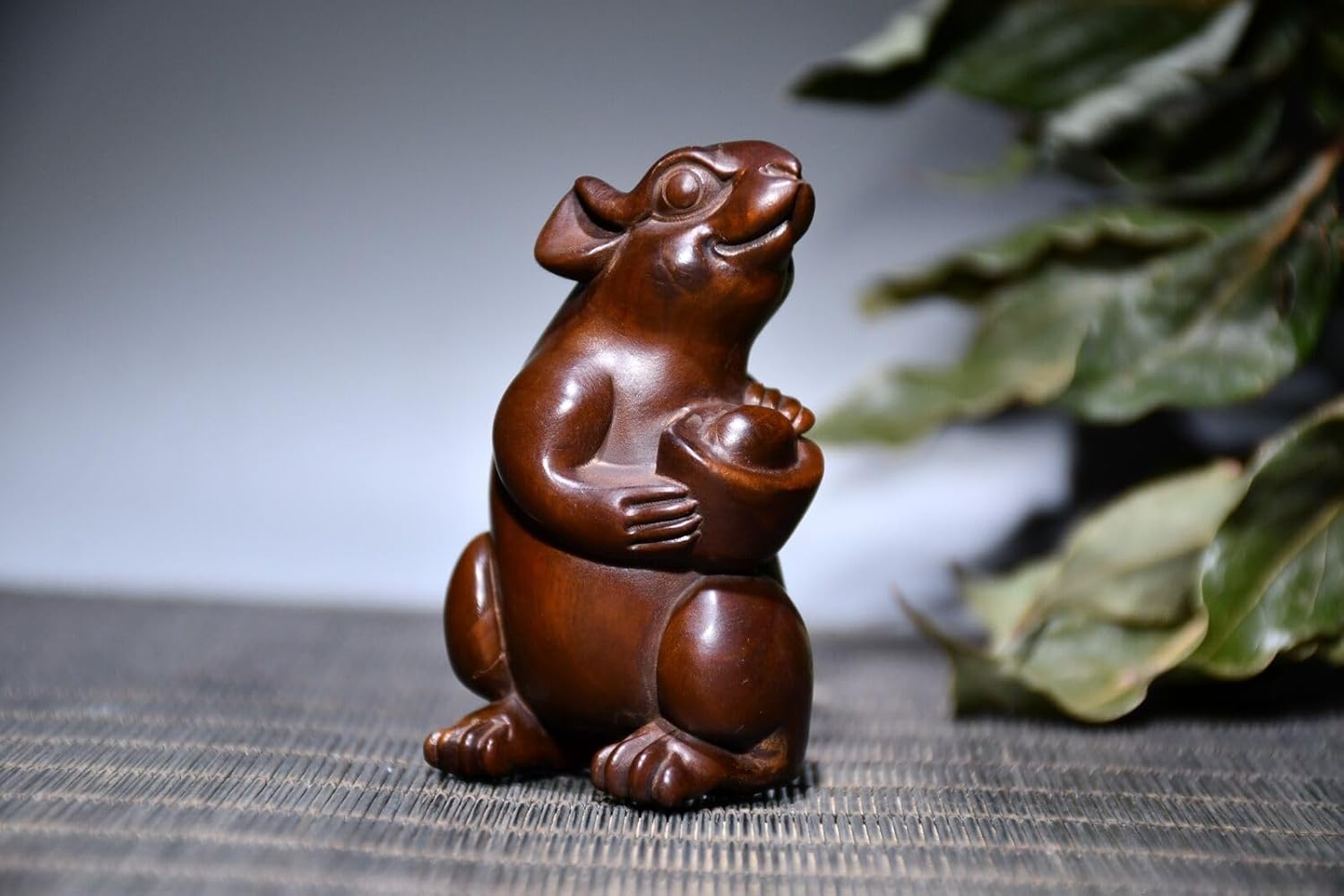Handcrafted Boxwood Meditating Mouse Statues