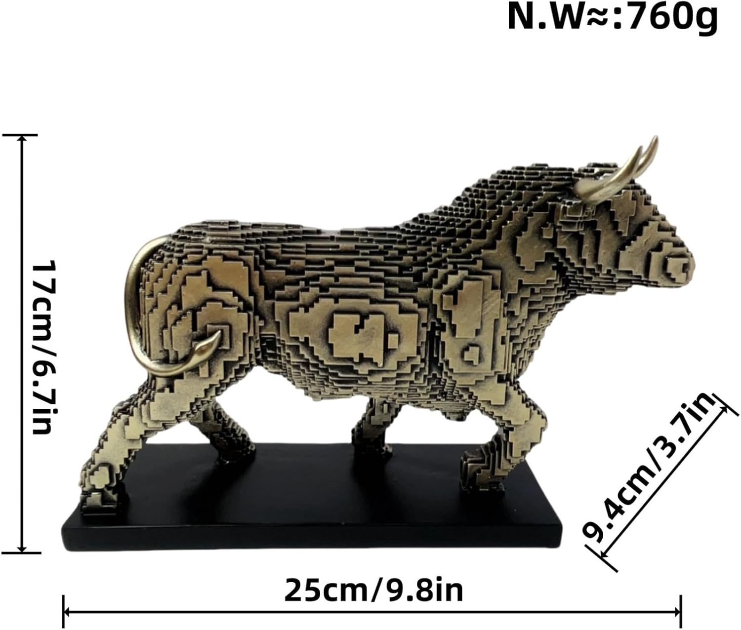 Pixelated Bull Sculpture Statue Living Room Decor
