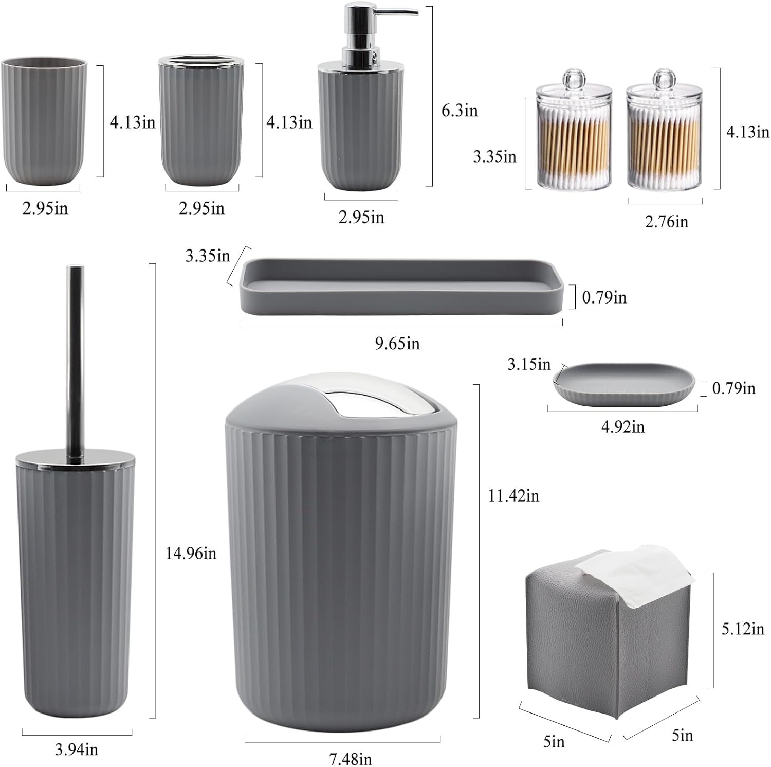 Bthenov 10 Piece Grey Bathroom Accessory Set