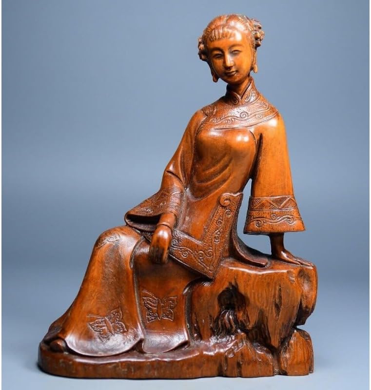 LimpaC Handmade Boxwood Meditating Woman Statue