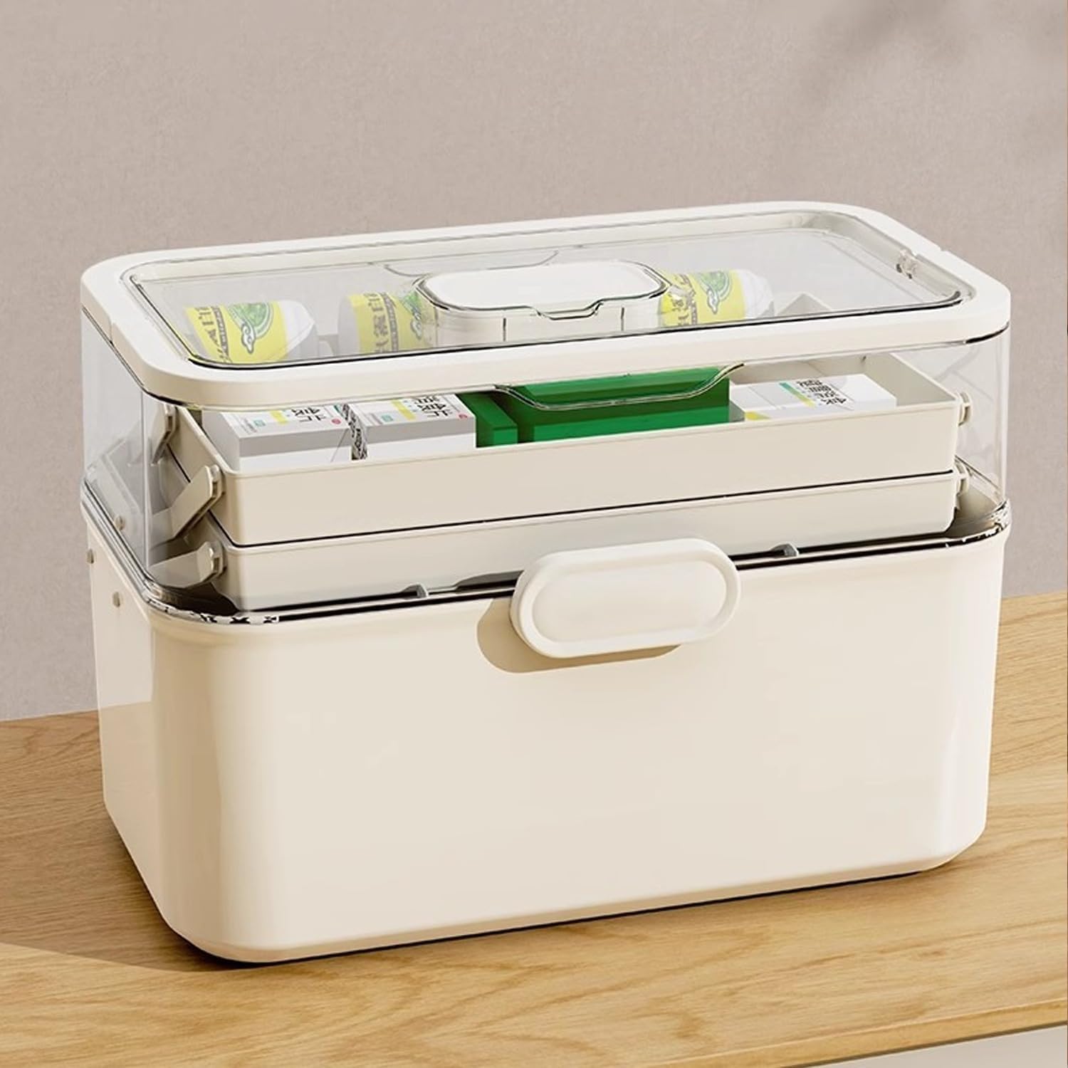 3-Tier Medicine Cabinet with Handle and Clear Lid