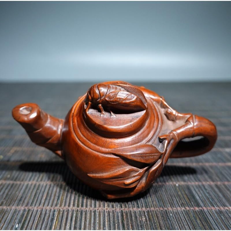 Handmade Boxwood Bamboo Joint Teapot Statue Decor