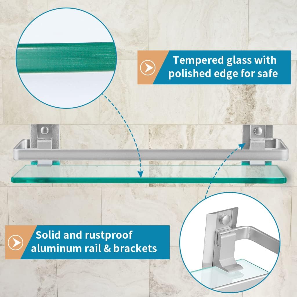Sanbege 2-Pack Tempered Glass Shelf with Rail