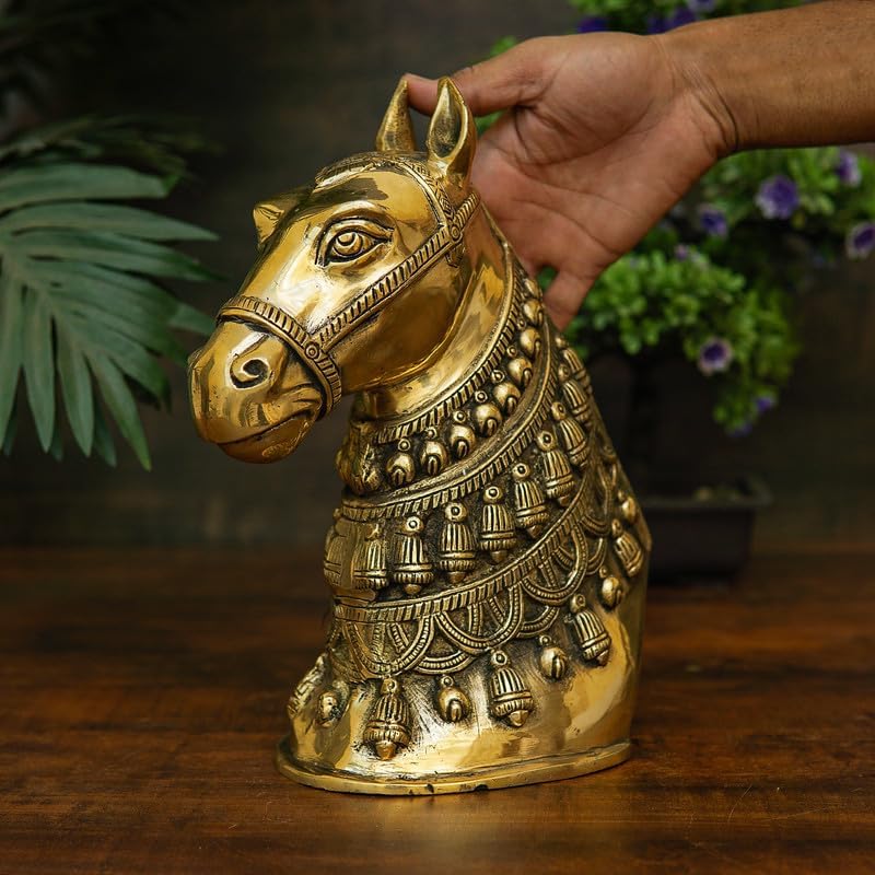 Statuestudio Horse Face Brass Statue - Gold Finish
