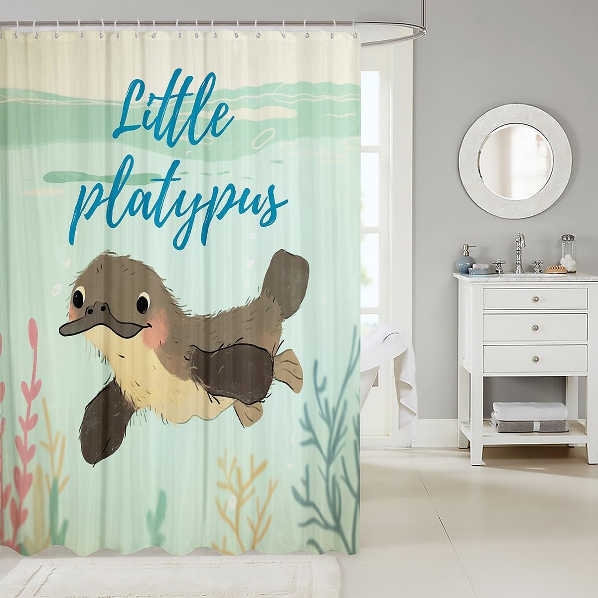 Erosebridal Cartoon Platypus Shower Curtain Set
