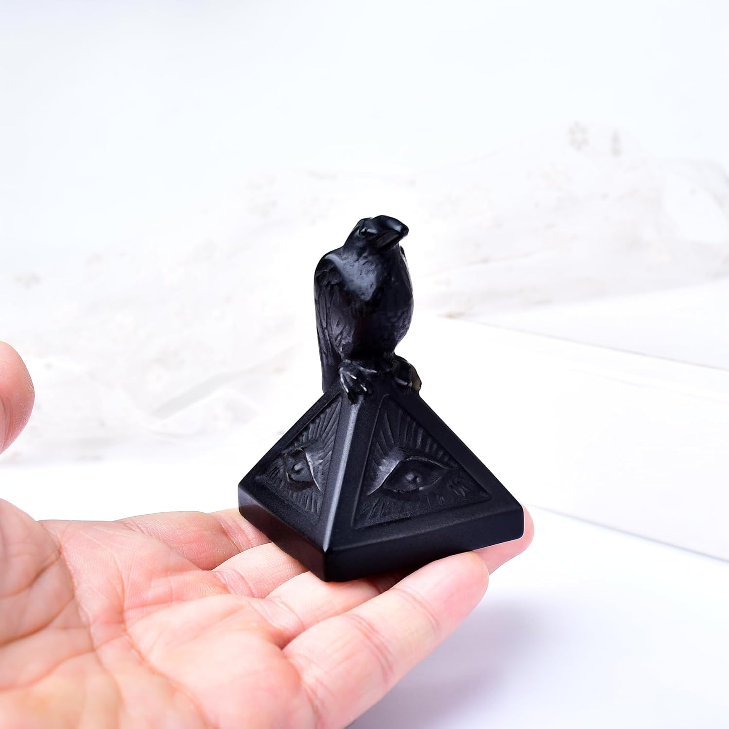 Natural Obsidian Raven Figurine Halloween Decoration
