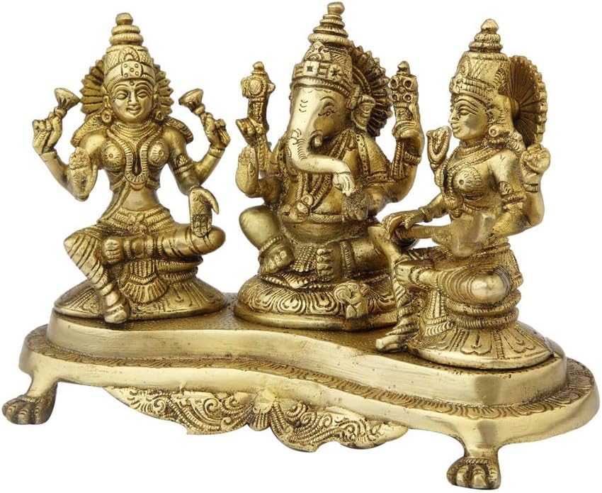 Statuestudio Brass Ganesha Lakshmi Saraswati Idol Set