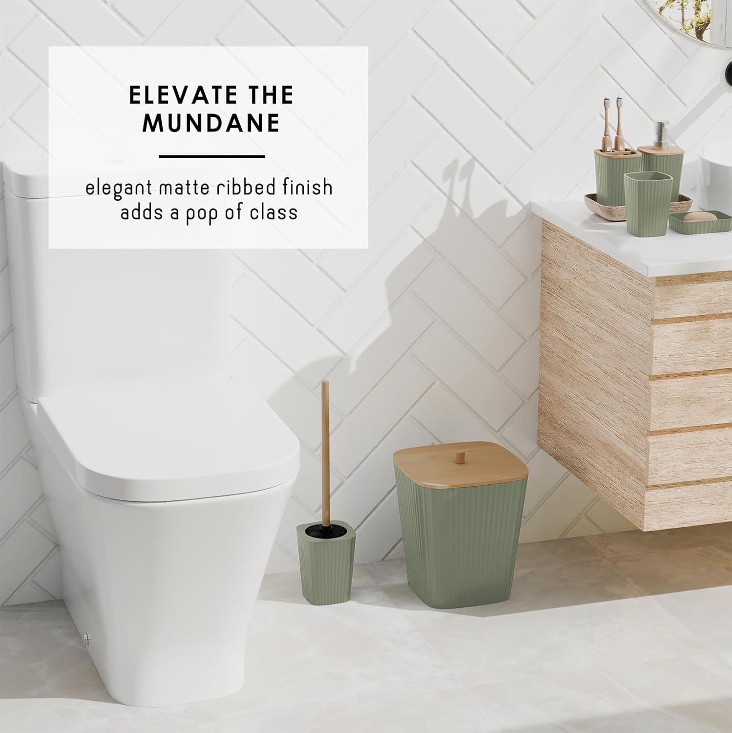 Clara Clark 6PC Sage Green Bathroom Accessory Set