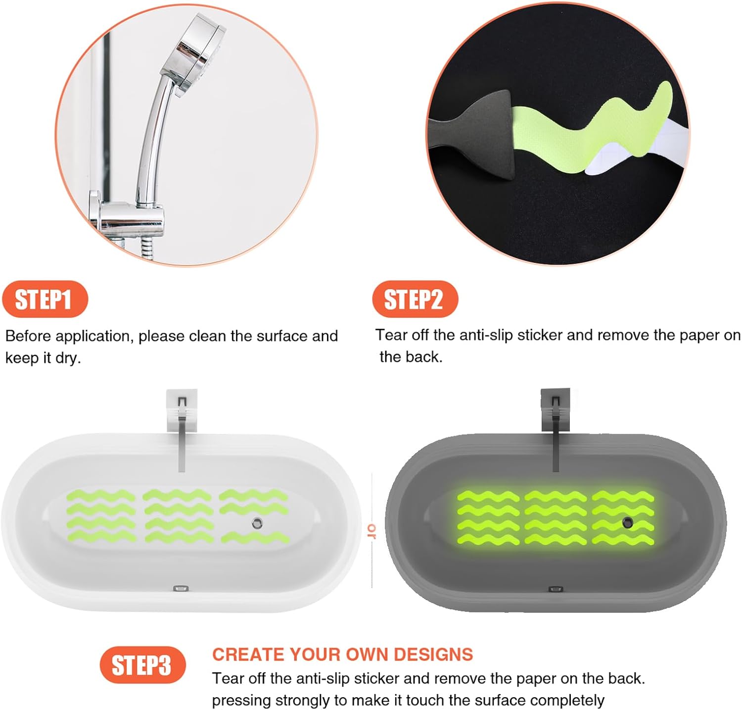Anti-Slip Shower Stickers 24 PCS for Bathtub and Stairs