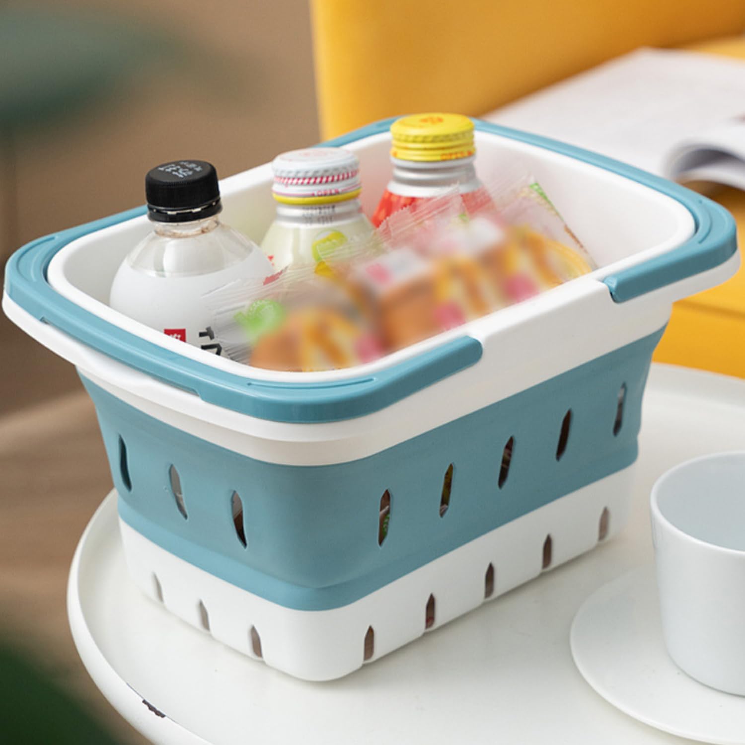 Haundry Foldable Shower Caddy Basket with Handles - Blue