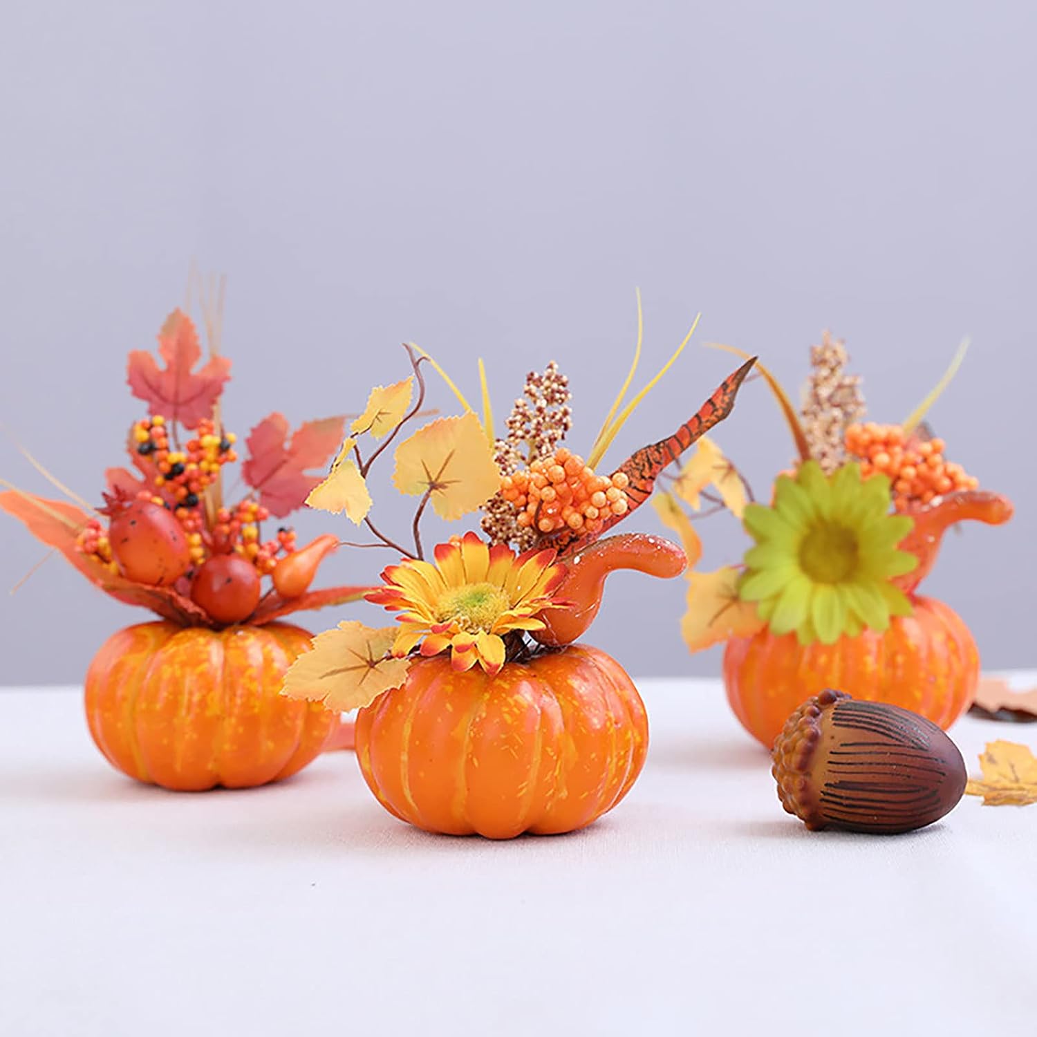 Faux Maple Leaves Pumpkin Statue Miniatures Home Decor