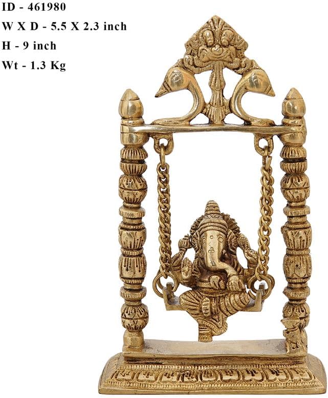 Statuestudio Brass Ganesha Idol On Jhula Swing Decor