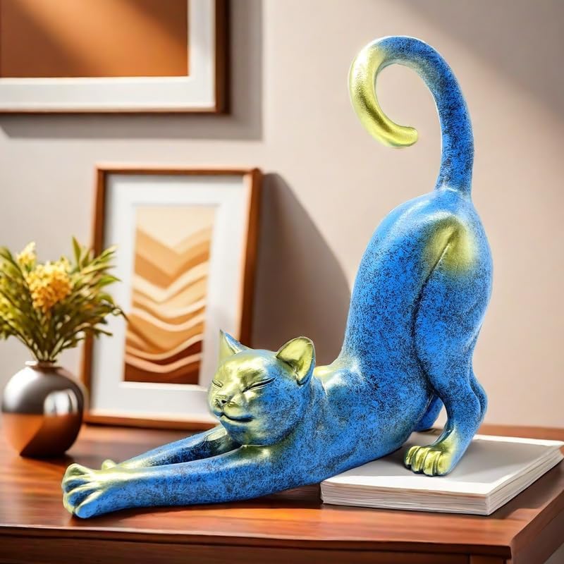 SHTWX Cat Stretching Statue Figurine Sculpture