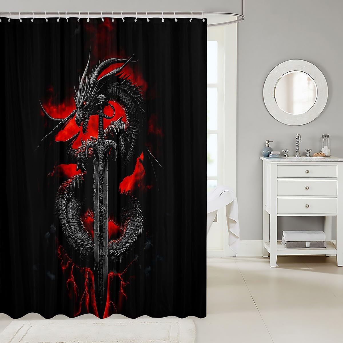Erosebridal Dragon Fabric Shower Curtain Set