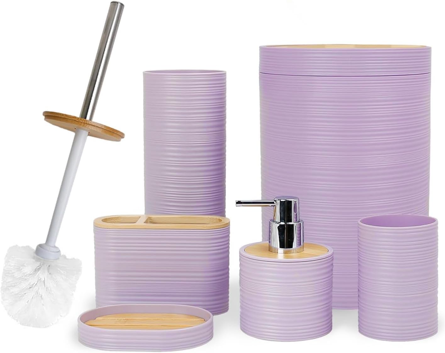CERBIOR 6-Piece Bamboo Bath Ensemble with Soap Dispenser and Toothbrush Holder Set