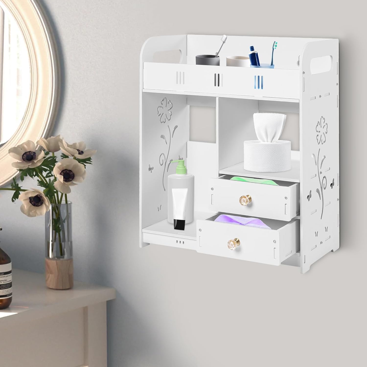 CAIHAOA Bathroom Wall Mount Cabinet with 2 Drawers and 2 Storage Areas