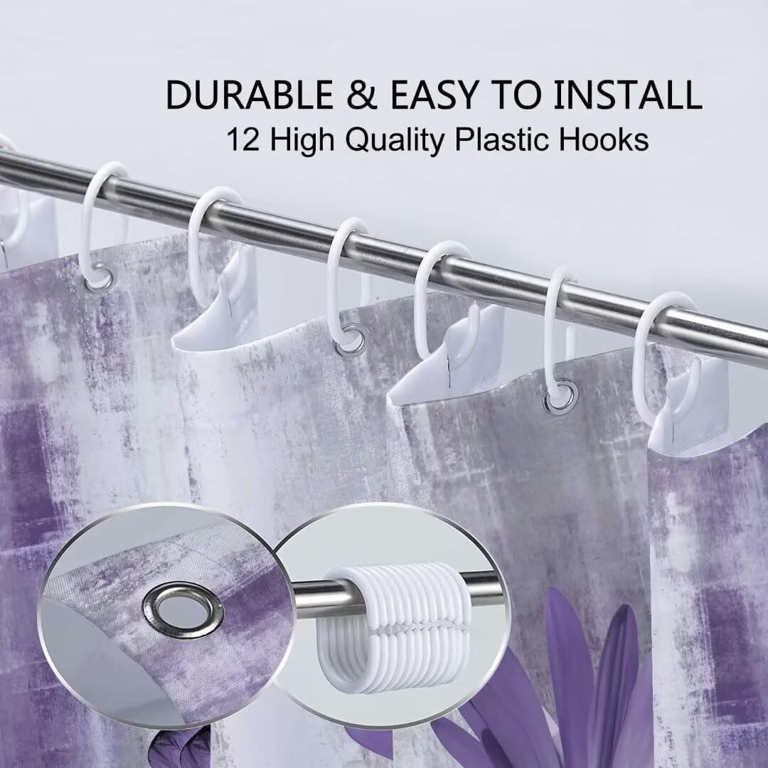 4PCS Rustic Purple Flower Farmhouse Shower Curtain Set