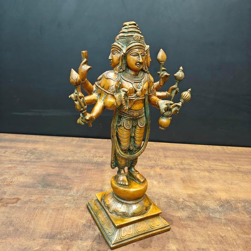 Statuestudio Lord Brahma Statue Brass with Gold Finish
