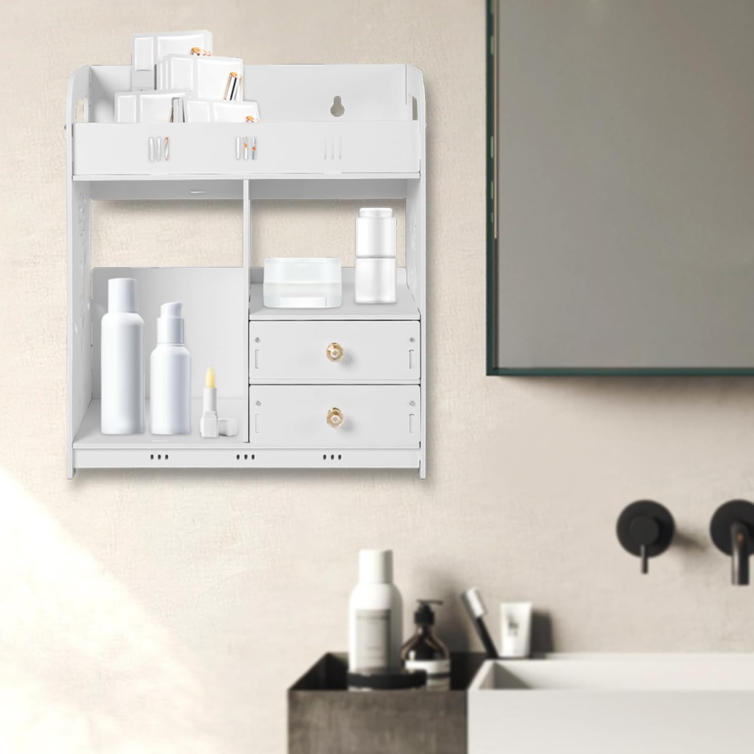 SNKOURIN Wooden Bathroom Cabinet with Two Drawers