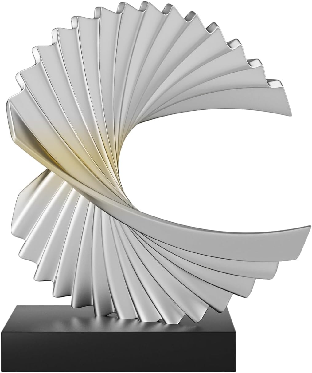 Ocean Wave Sculpture - Modern Abstract Statue Silver