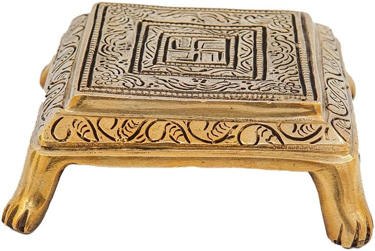 Statuestudio Brass Chowki with Pedestal Antique Finish
