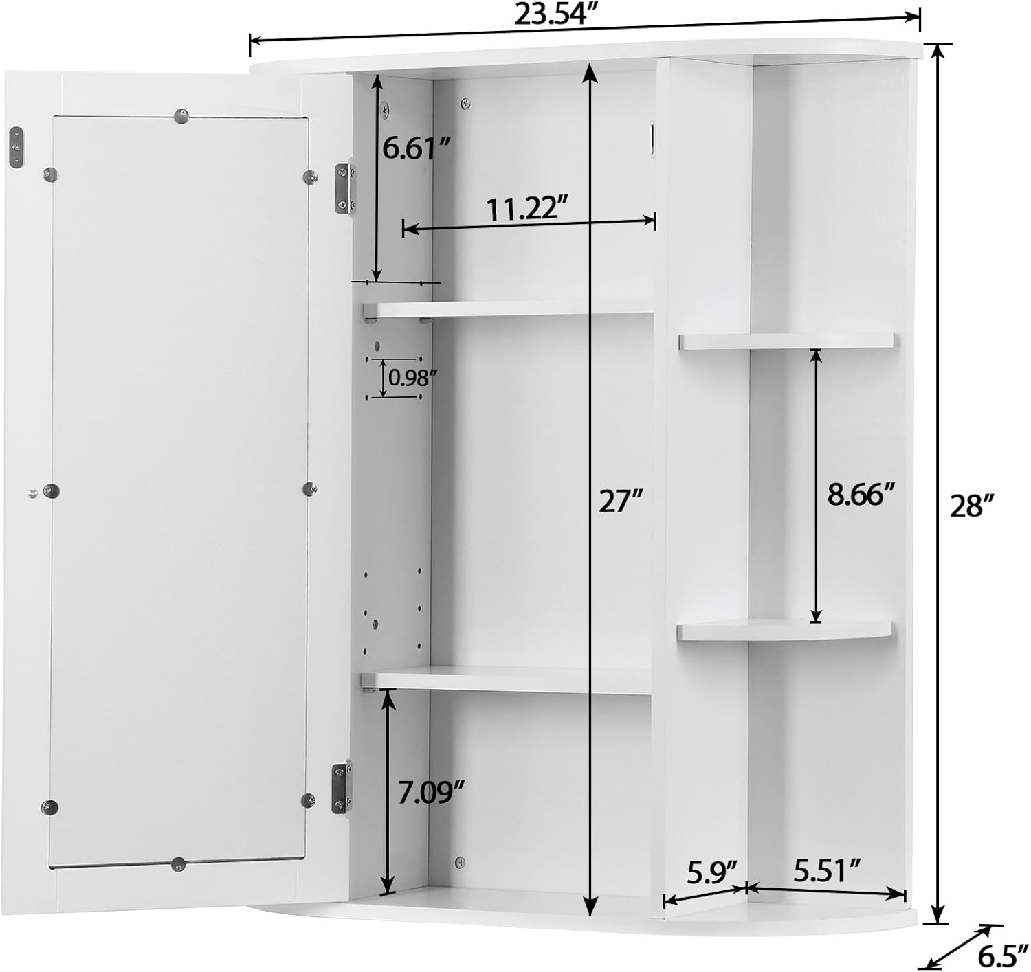 ZENY Bathroom Cabinet with Adjustable Shelves and Mirror