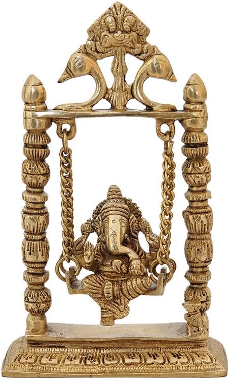 Statuestudio Brass Ganesha Idol On Jhula Swing Decor