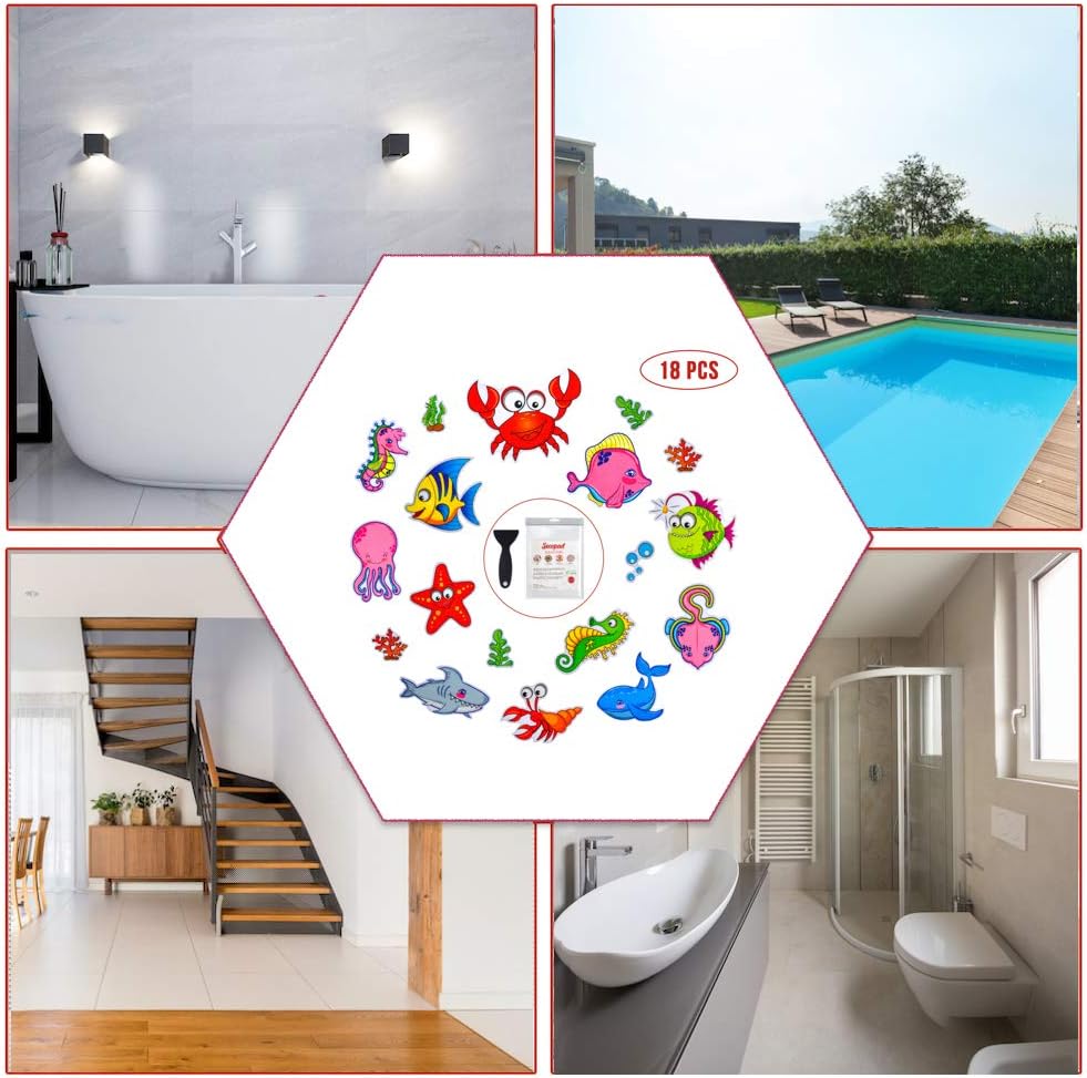 Secopad Non-Slip Bathtub Stickers 18 PCS Sea Fish Decal