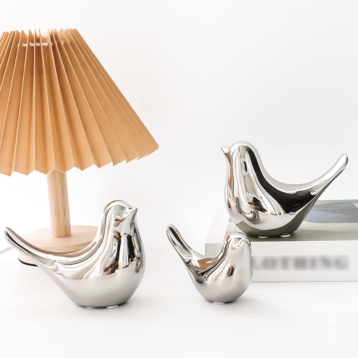 Silver Plated Ceramic Bird Statues for Home Decor