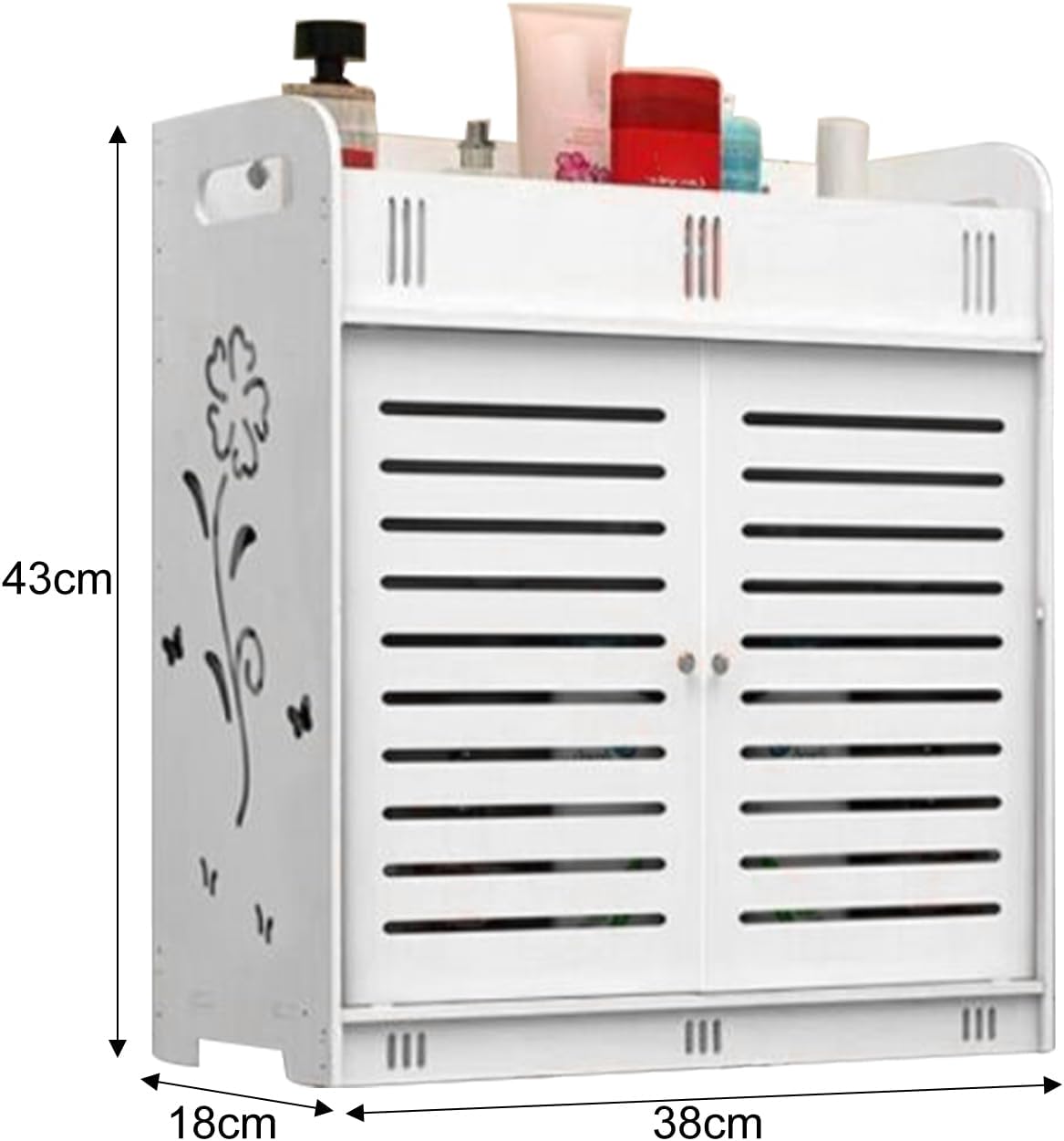 GizmoSynth White Bathroom Cabinet with Hollow Flower Pattern