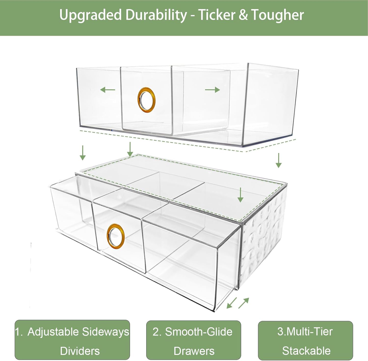 Zemalun 39 Inch Narrow Medicine Cabinet Organizer 3-Tier Stackable with Adjustable Drawers