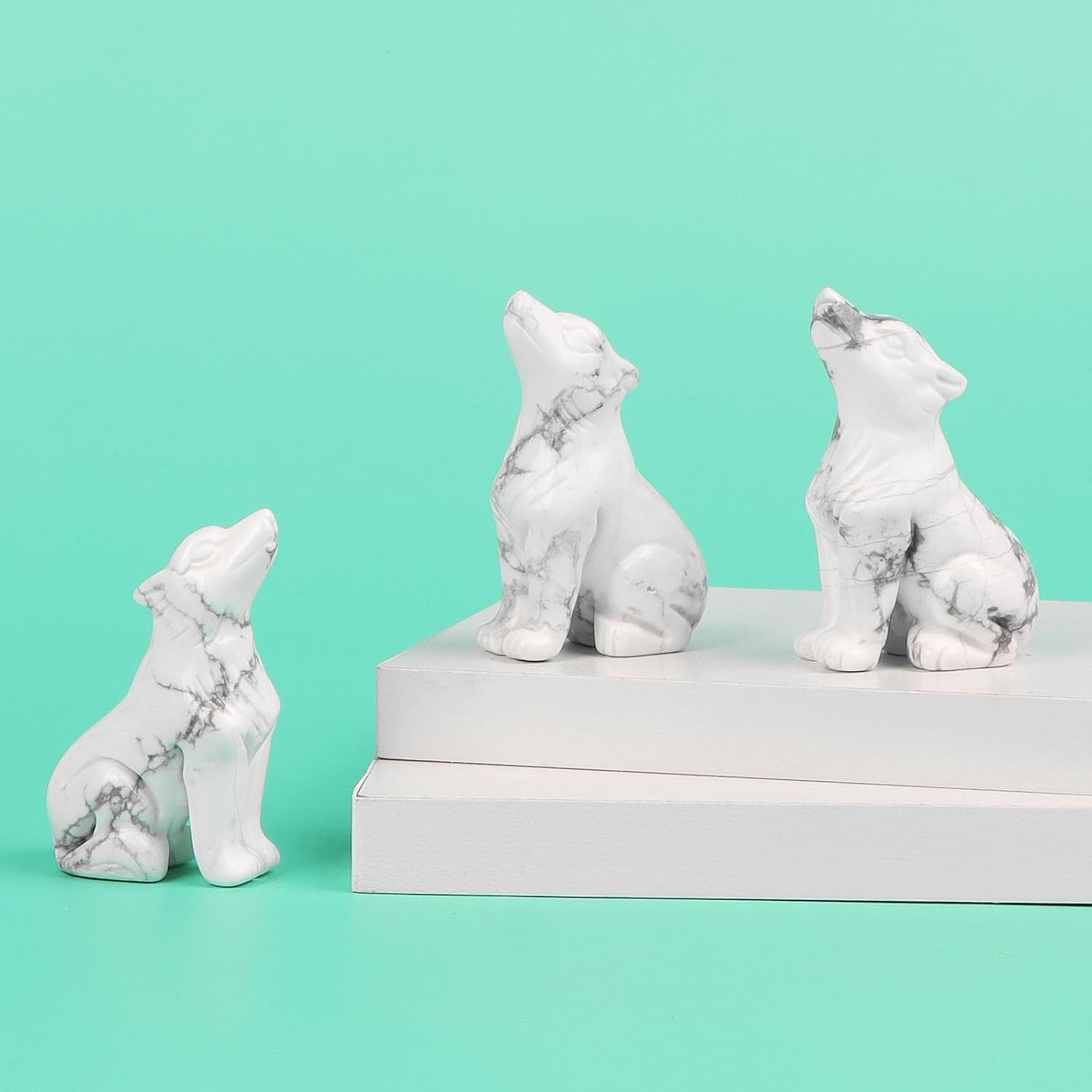Howlite Crystal Wolf Statue 2 for Home Decor