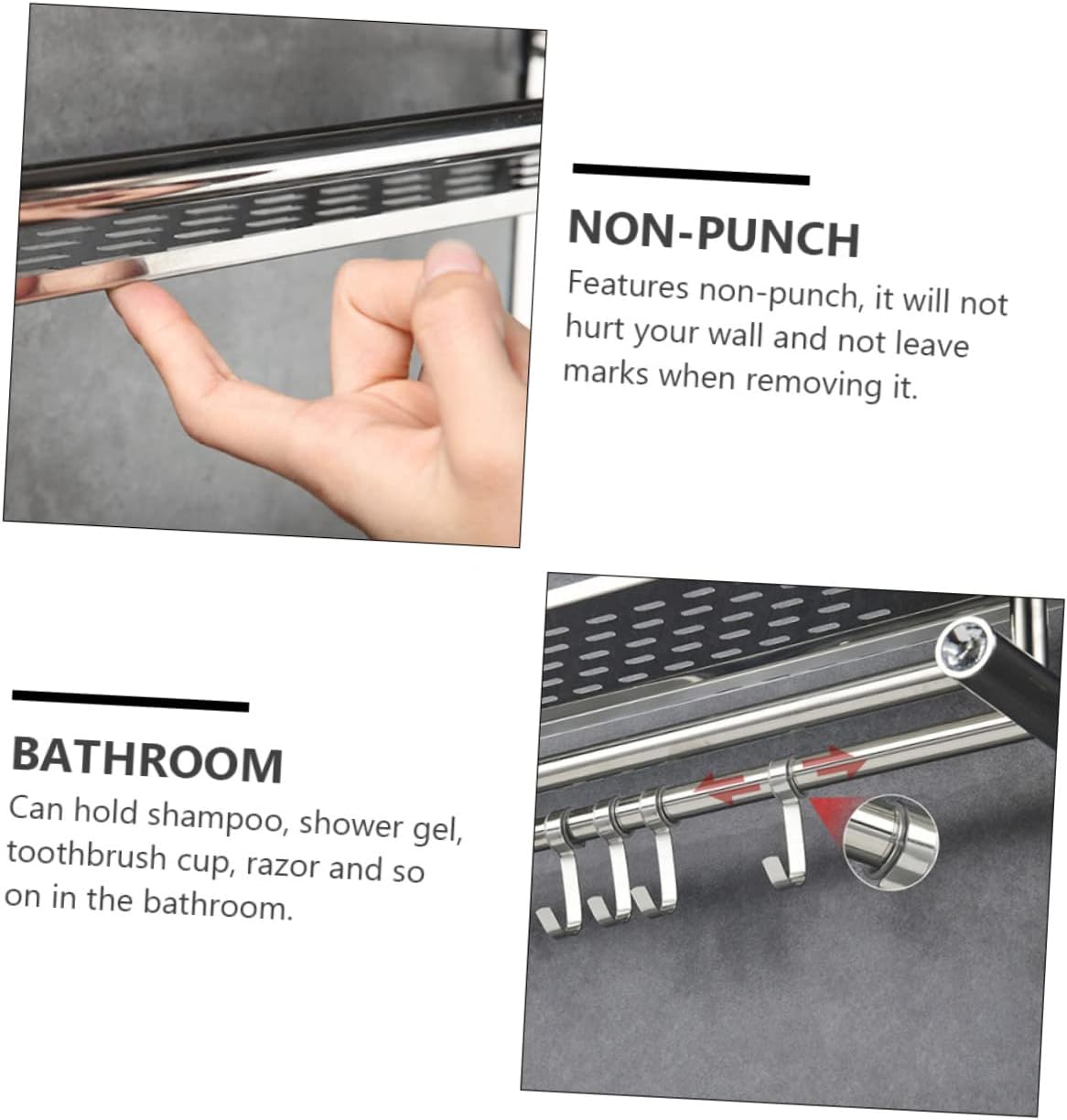 Stainless Steel Bathroom Shelf With Towel Bar Holder